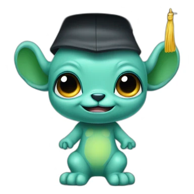 cutie alien whole body similar to stitch with a college mortarboard sticker