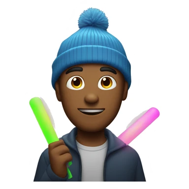 Guy with wearing beanie holding glowsticks sticker