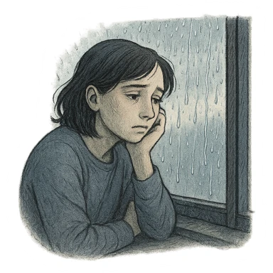 a person looking out the window on a rainy day, feeling melancholic and sad sticker