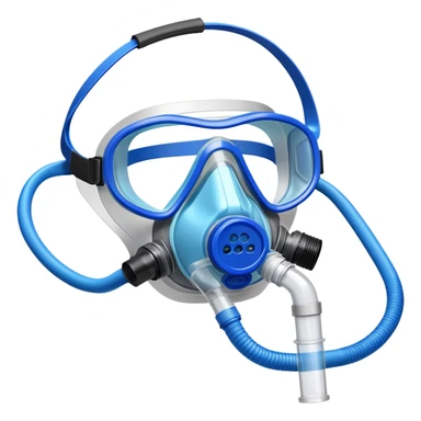 Close-up of blue VO2 max testing mask with breathing tubes and valves, no person wearing it sticker