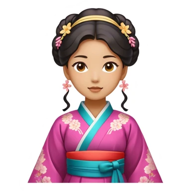 Cinematic Realistic Hanbok Emoji, depicted as a graceful intricately designed traditional Korean dress with vibrant colors and flowing lines, rendered with delicate textures and soft cultural lighting that captures its timeless elegance. sticker