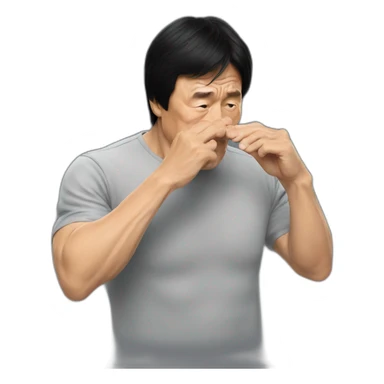 Jackie Chan rubbing his nose sticker