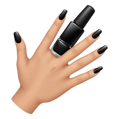 medium skin tone hand with black nail polish being applied, minimal sticker