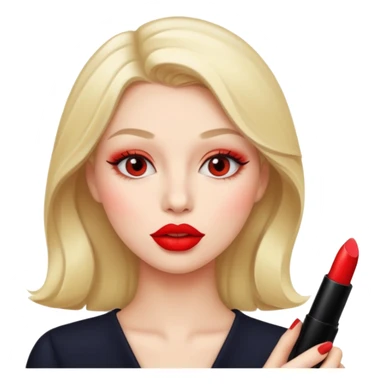 woman applying lipstick sticker