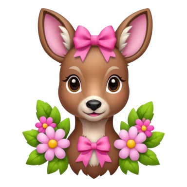 Cute Doe with a pink bow and with flowers in the background  sticker
