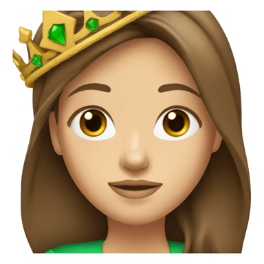 pretty 40 year old royal princess with grass green eyes and shoulder length straight brown hair with crown sticker
