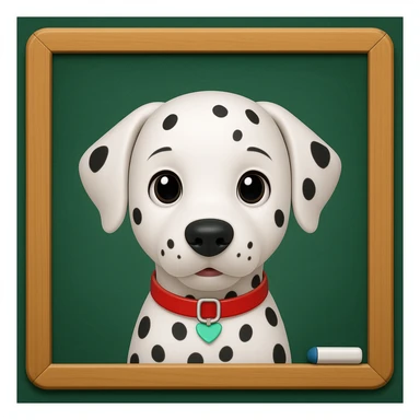 Dalmatian in front of a green school board in a wooden frame, iphone emoji style sticker