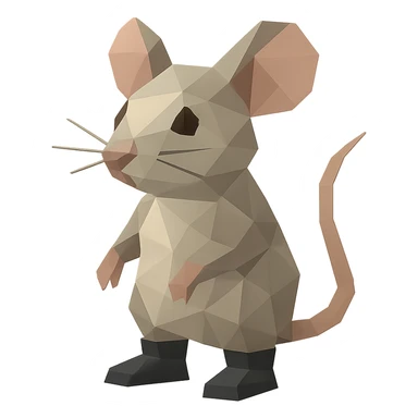 mouse emoji wearing black boots, low-poly polygonal style sticker
