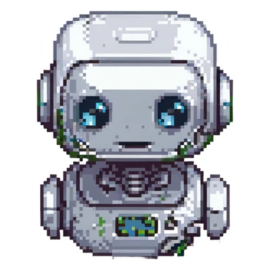 pixel art of a robot head with a friendly expression, representing ChatGPT sticker
