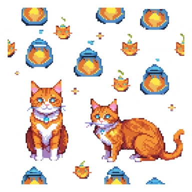 orange cat with magical glowing eyes and magical aura sticker