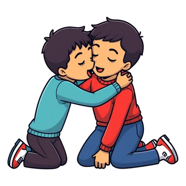 White adult male dark hair open mouth tongue kissing dark skin  adult male,  naked, sexual touching, in love with each other, hugging.. on the floor sticker