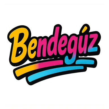 modern colorful gradient typography of the name Bendegúz with dark outline, dynamic slanted or partial underline, transparent background, in the style of sample images sticker
