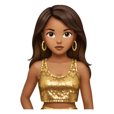 LeToya Luckett with long dark brown hair, gold sequin crop top  sticker
