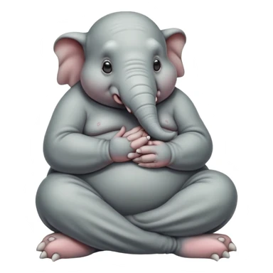 Homunculus Loxodontus (Zhdun), a gray blob-like creature with wrinkled skin, tiny hands folded on lap, patient waiting posture sticker