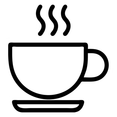steaming coffee cup, flat icon style, soft shadows, simple shapes sticker