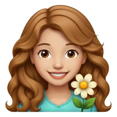 Please generate a portrait of a pretty girl with long, wavy, light brown hair., she's smiling. sticker