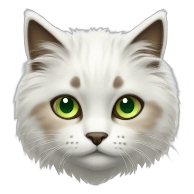 white fluffy bi-colour cat with dark brown ears and upper head, brown ears and green eyes sticker