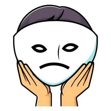 person holding a happy mask in front of their face, sad behind it sticker