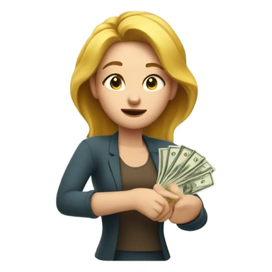 White woman counting money sticker