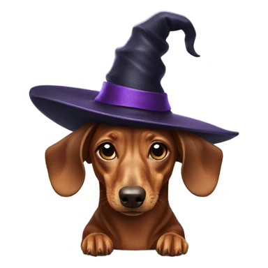 Weenie dog wearing a witch hat sticker