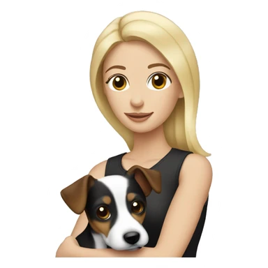 Blonde woman holding a black brown and white jack russell sticker