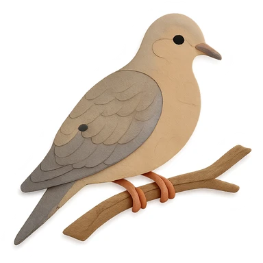 close-up of a mourning dove perched on a tree branch, fine paper edges, subtle feather patterns, soft color transitions sticker