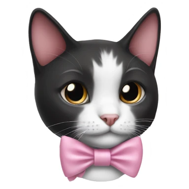 Black and white cat wearing a soft pink bow sticker