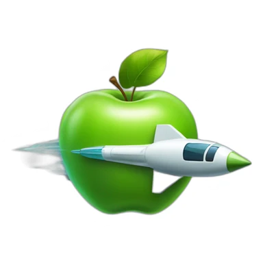 green apple on a rocket ship sticker