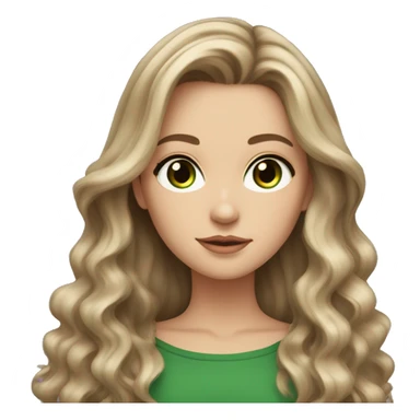 White girl with long voluminous brown hair with blonde highlights balayage and green eyes sticker