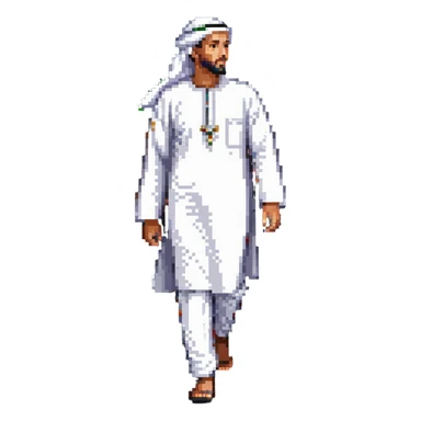 Arab man walking, wearing traditional white thobe and headscarf sticker