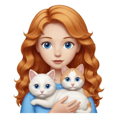 Long wavy strawberry blonde blue eyes woman with a white cat with blue eyes realistic  sticker