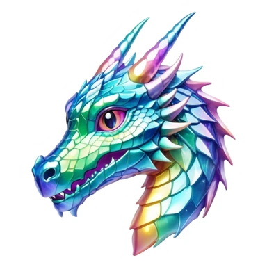 Realistic Sparkly glossy Pastel iridescent glass dragon head profile  sticker