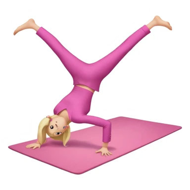 A fair-haired girl in a pink suit does a back bridge on a mat sticker
