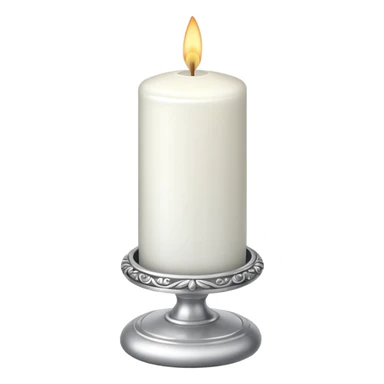 white candle with a silver holder sticker