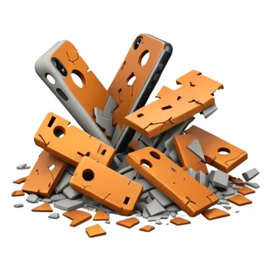 3D iPhone style emoji of debris and ruins, broken pieces of concrete and metal scattered, chaotic structure, isolated on white background, soft shadows, high detail, playful and cute. sticker