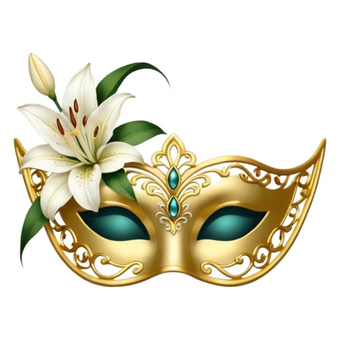 golden masquerade eye mask with white lily flower on the side sticker