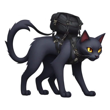 cool edgy fantasy dark-shadow-themed animal vampiric cat hybrid Fakemon  with a harness and collar full body sticker