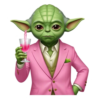 Master Yoda in pink suit holding pink tequila shot sticker