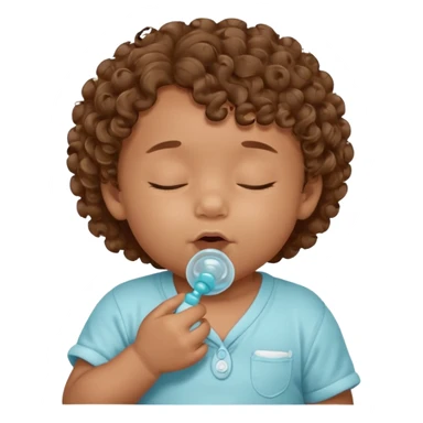 Close-up, newborn baby boy, curly hair, pacifier sticker