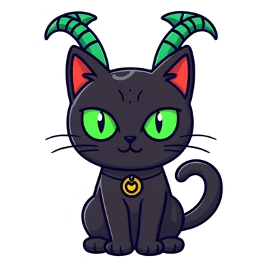 Evil black cat with green eyes and horns sticker