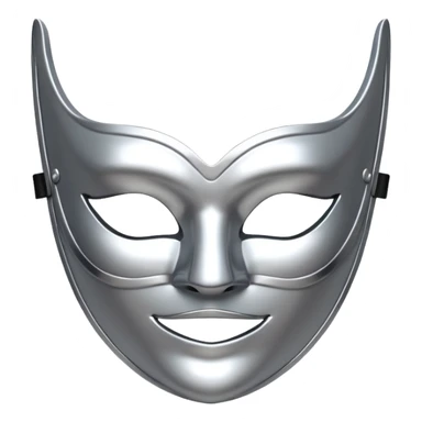 A sleek masquerade mask emoji made of polished silver chrome, smooth sensual curves, reflective metallic surface, mysterious sexy luxury vibe, minimal iOS emoji style, centered, clean white background sticker