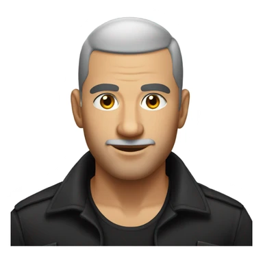 italian man, with buzz cut and no beard. wearing a black smart shirt unbuttoned. sticker