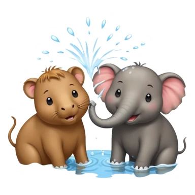 capybara and an elephant play happily with each other on water sticker