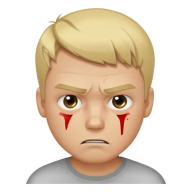 a blond guy with a short haircut, a tired and angry face, no shirt, with bruises under his eyes, and signs of beatings on his body, in the dark sticker