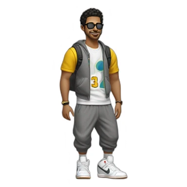 chico rubio  con lentes vestido con buzo y pantalone baggy y zapatillas nike dunk feliz cuerpo entero sticker