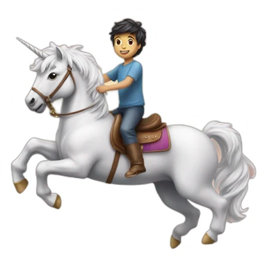 a boy riding on a unicorn sticker