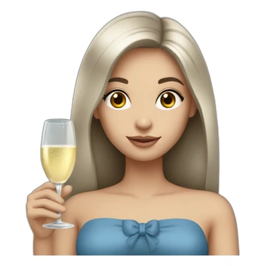 girl with long dark brown hair and grey-blue eyes with bottle of champagne  sticker