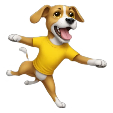Kick flipping dog in yellow tshirt sticker