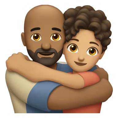 Comforting hug from brunette Puerto Rican with dark brown eyes to short, bald man with brown eyes and a beard sticker