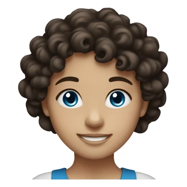 smiling girl with dark brown curly hair and blue eyes sticker